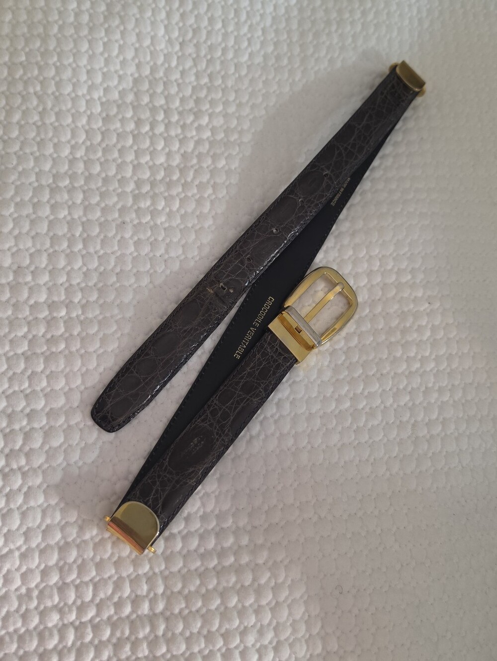 Vintage Crocodile Belt With Gold-tone Hardware.